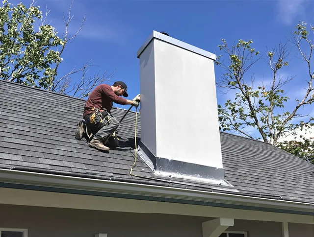 Euclid Chimney Sweep team member finishing chimney construction in Euclid, OH