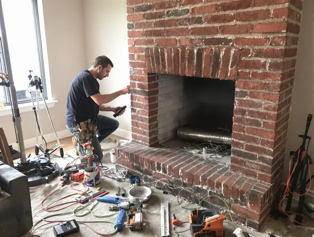 Euclid Chimney Sweep specialist finalizing chimney liner service in Euclid, OH
