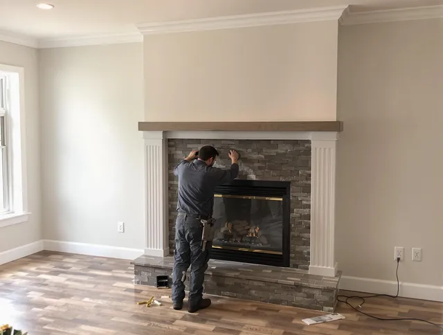 Euclid Chimney Sweep finishing a custom fireplace install in Euclid, OH